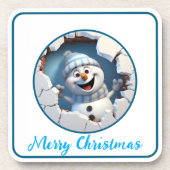 Schattigee kerst sneeuwpop door muur geïllustreerd bier onderzetter (Voorkant)