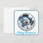 Schattigee kerst sneeuwpop door muur geïllustreerd feestdagenkaart (Voorkant / Achterkant)