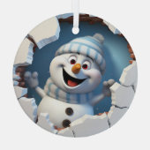 Schattigee kerst sneeuwpop door muur geïllustreerd glas ornament (Achterkant)