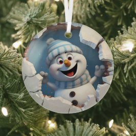 Schattigee kerst sneeuwpop door muur geïllustreerd glas ornament