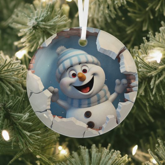 Schattigee kerst sneeuwpop door muur geïllustreerd glas ornament (Insitu)