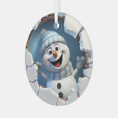 Schattigee kerst sneeuwpop door muur geïllustreerd glas ornament (Voorkant links)