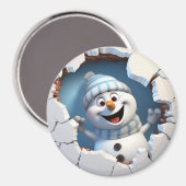 Schattigee kerst sneeuwpop door muur geïllustreerd magneet (Voorkant / Achterkant)