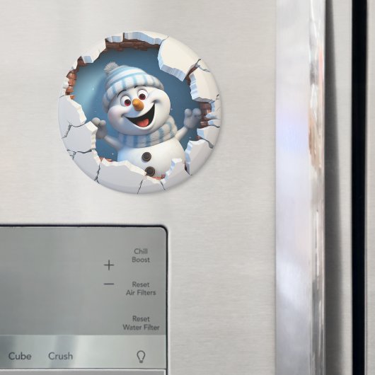 Schattigee kerst sneeuwpop door muur geïllustreerd magneet (Insitu (Koelkast))