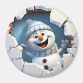 Schattigee kerst sneeuwpop door muur geïllustreerd magneet (Voorkant)