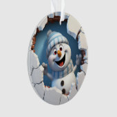 Schattigee kerst sneeuwpop door muur geïllustreerd ornament (voorkant)