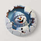 Schattigee kerst sneeuwpop door muur geïllustreerd ronde button 7,6 cm (Voorkant)