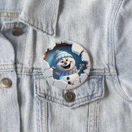 Schattigee kerst sneeuwpop door muur geïllustreerd ronde button 7,6 cm
