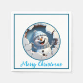 Schattigee kerst sneeuwpop door muur geïllustreerd servet (Voorkant)