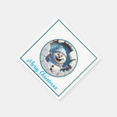 Schattigee kerst sneeuwpop door muur geïllustreerd servet (Hoek)