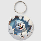 Schattigee kerst sneeuwpop door muur geïllustreerd sleutelhanger (Achterkant)