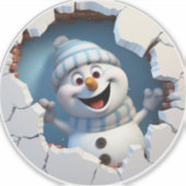 Schattigee kerst sneeuwpop door muur geïllustreerd sticker (Voorkant)