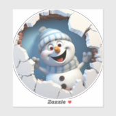 Schattigee kerst sneeuwpop door muur geïllustreerd sticker (Vel)