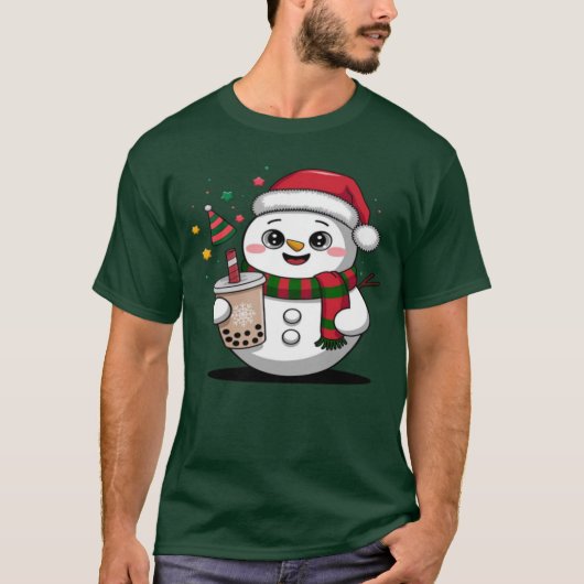 Schattigee kerst sneeuwpop met Boba Tea - Schattig T-shirt (Voorkant)