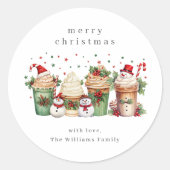 Schattigee kerst sneeuwpop Waterverf Ronde Sticker (Voorkant)