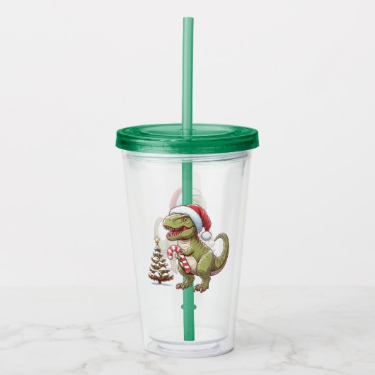 Schattigee kerst snoepriet dinosaurus acryl drinkbeker (Voorkant)
