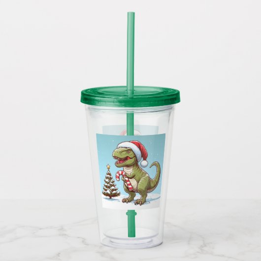 Schattigee kerst snoepriet dinosaurus acryl drinkbeker (Voorkant)