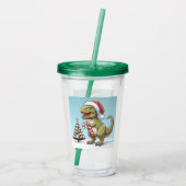 Schattigee kerst snoepriet dinosaurus acryl drinkbeker (Achterkant)