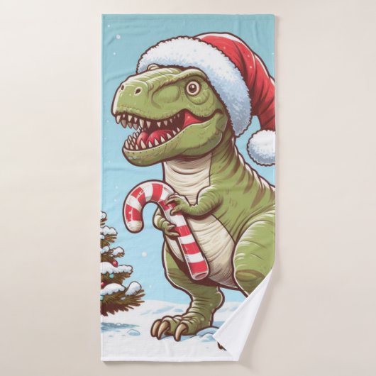 Schattigee kerst snoepriet dinosaurus badhanddoek (Badhanddoek)