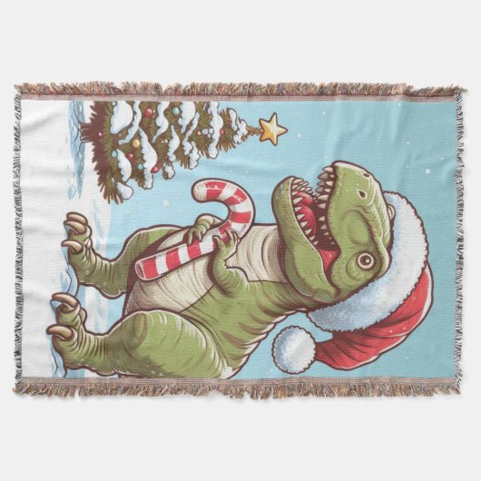 Schattigee kerst snoepriet dinosaurus deken (Voorkant)