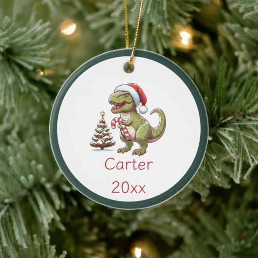 Schattigee kerst snoepriet dinosaurus keramisch ornament (Boom)