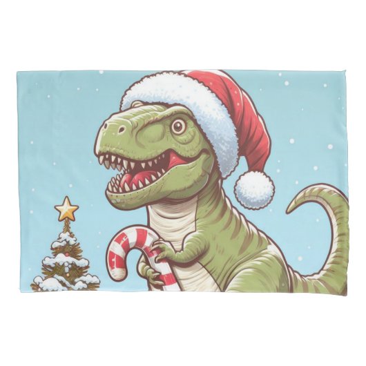 Schattigee kerst snoepriet dinosaurus kussensloop (Voorkant)