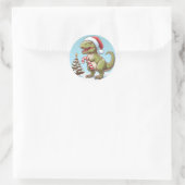 Schattigee kerst snoepriet dinosaurus ronde sticker (Tas)
