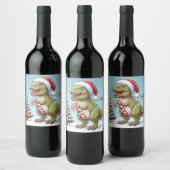 Schattigee kerst snoepriet dinosaurus wijn etiket (Flessen)