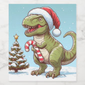 Schattigee kerst snoepriet dinosaurus wijn etiket (Enkel label)