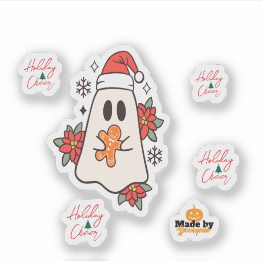 Schattigee kerst spook Mok | Vakantie Gingerbread Sticker (Voorkant)