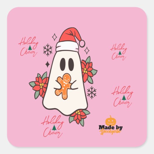 Schattigee kerst spook Mok | Vakantie Gingerbread  Vierkante Sticker (Voorkant)