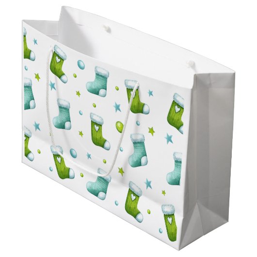 Schattigee Kerst Stocking Pattern Gift Bag Groot Cadeauzakje (Voorkant Gekanteld)