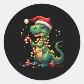 Schattigee kerst T-rex Shirt dinosaurus lichten en Ronde Sticker (Voorkant)