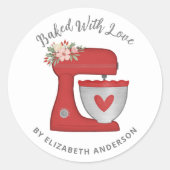 Schattigee kerst taart mixer gebakken met liefde ronde sticker (Voorkant)