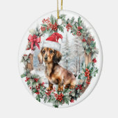 Schattigee kerst teckel hond puppy kerstmuts keramisch ornament (Links)