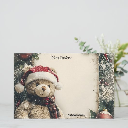 Schattigee Kerst Teddy Bear Illustratie Ontwerp Briefpapier (Staand voorkant)