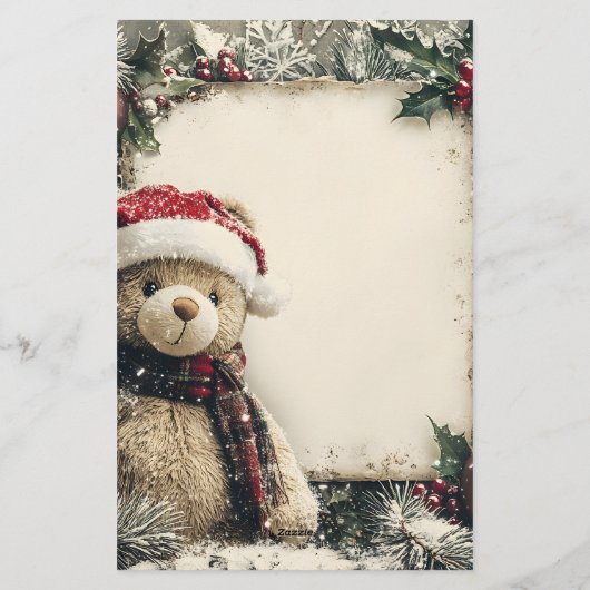 Schattigee Kerst Teddy Bear Illustratie Ontwerp Briefpapier (Achterkant)