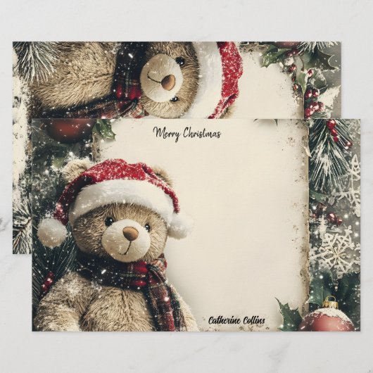 Schattigee Kerst Teddy Bear Illustratie Ontwerp Briefpapier (Voorkant / Achterkant)