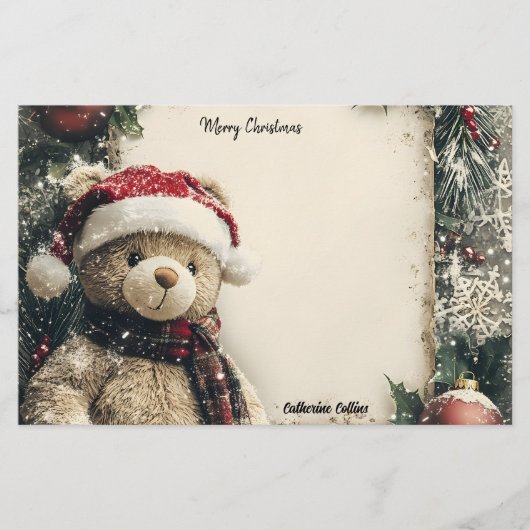 Schattigee Kerst Teddy Bear Illustratie Ontwerp Briefpapier (Voorkant)