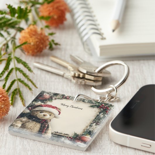 Schattigee Kerst Teddy Bear Illustratie Ontwerp Sleutelhanger (Voorkant Rechts)