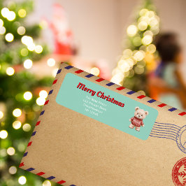 Schattigee kerst teddybeer retour adreslabel etiket