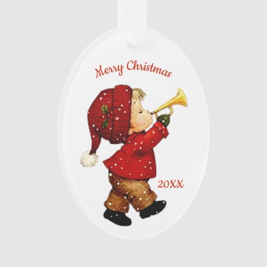 Schattigee Kerst Tot Boy met Hoorn Acryl Ornament (voorkant)