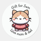 Schattigee kerst trui kat ronde sticker (Voorkant)