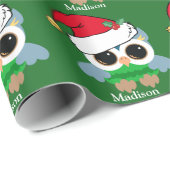 Schattigee Kerst Uil Custom Groen Cadeaupapier (Rol Hoek)