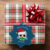 Schattigee kerst Uil in Santa Hat Custom Blue