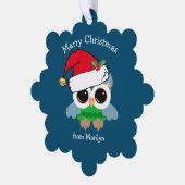 Schattigee kerst Uil in Santa Hat Custom Blue Ornament Kaart (Links)