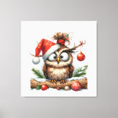 Schattigee kerst uil met een kerstmuts canvas afdruk (Voorkant)