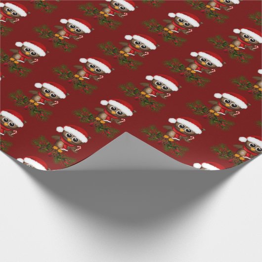Schattigee kerst uil op dennentak inpakpapier (Hoek)