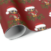 Schattigee kerst uil op dennentak inpakpapier (Rol Hoek)