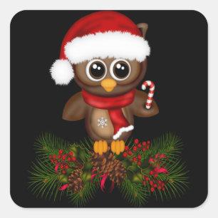 Schattigee kerst uil op dennentak Stickers